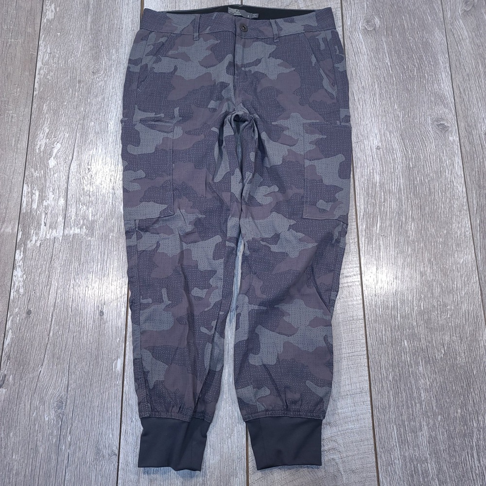 Prana Sky Canyon Cargo Joggers Women 6 Grey Camo Outdoor Stretch Tapered Pants
